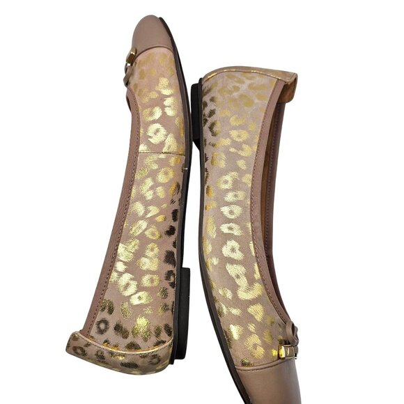 Vionic Minna Leather Toe Cap Ballet Flats Size 10 Aluminum Met Leopard - Picture 15 of 16